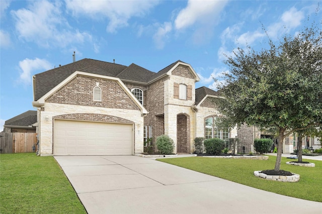 view of front of property featuring a garage and a front lawn