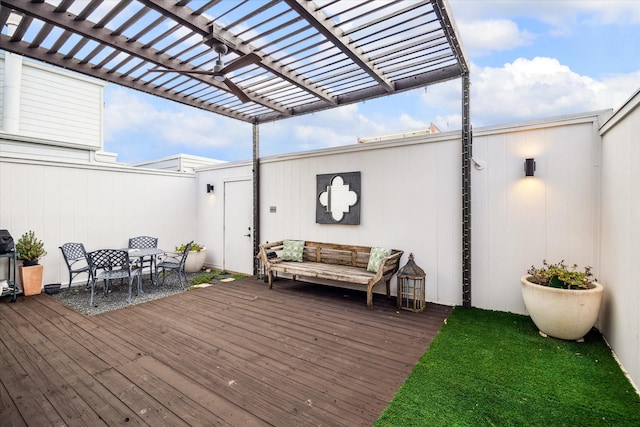 7533 Del Monte Dr, Houston, TX 77063 - wooden terrace featuring a pergola and outdoor dining area