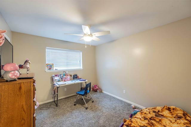 interior space with ceiling fan