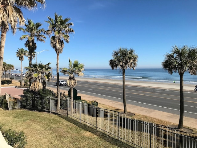 view of water feature featuring a beach view