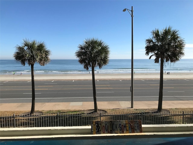 exterior space featuring a view of the beach