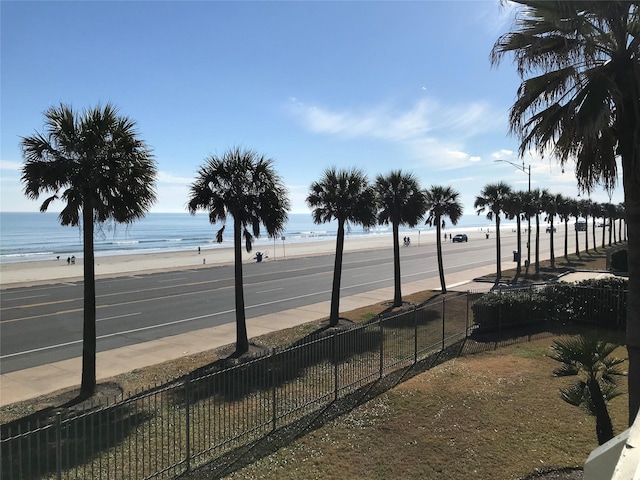 exterior space with a beach view