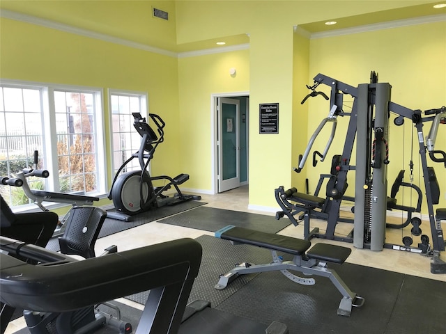 exercise room with crown molding