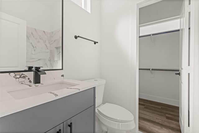 bathroom featuring vanity, toilet, and wood-type flooring