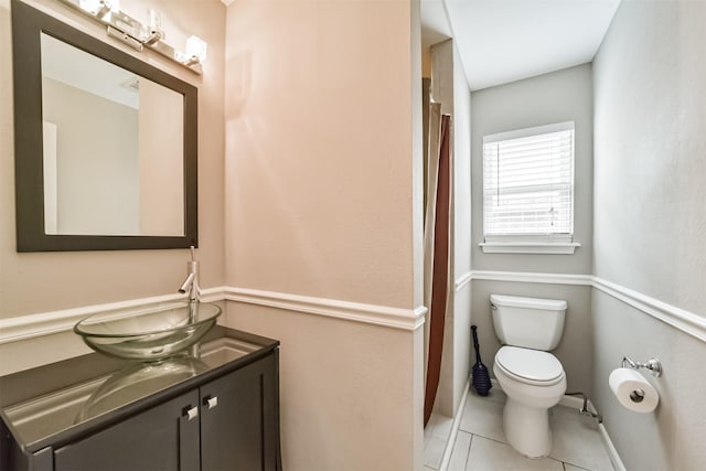 bathroom with tile patterned floors, toilet, and vanity