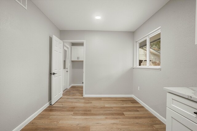 interior space with light hardwood / wood-style floors