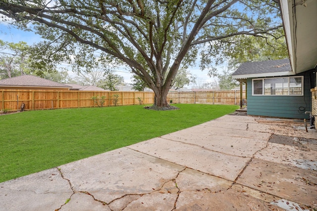 view of yard featuring a patio area and a fenced backyard