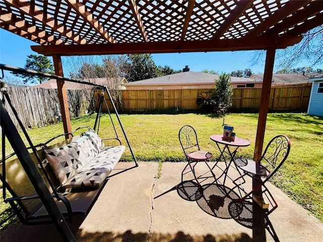 view of patio / terrace featuring a fenced backyard and a pergola