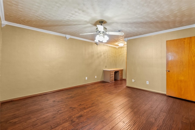 spare room with a textured ceiling, ornamental molding, and hardwood / wood-style floors