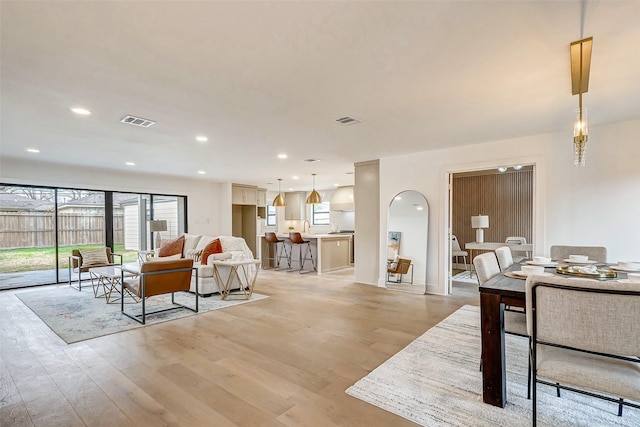 living room with sink and light wood-type flooring