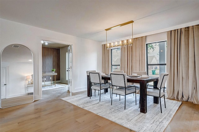 dining area with light hardwood / wood-style flooring