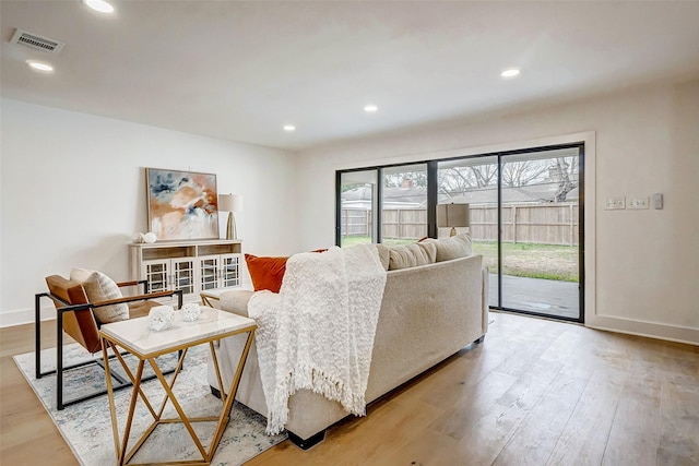 living room featuring light hardwood / wood-style floors and a healthy amount of sunlight