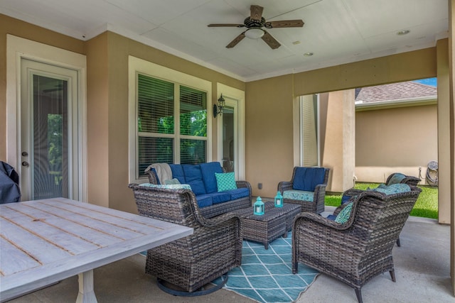 view of patio / terrace with outdoor lounge area and ceiling fan