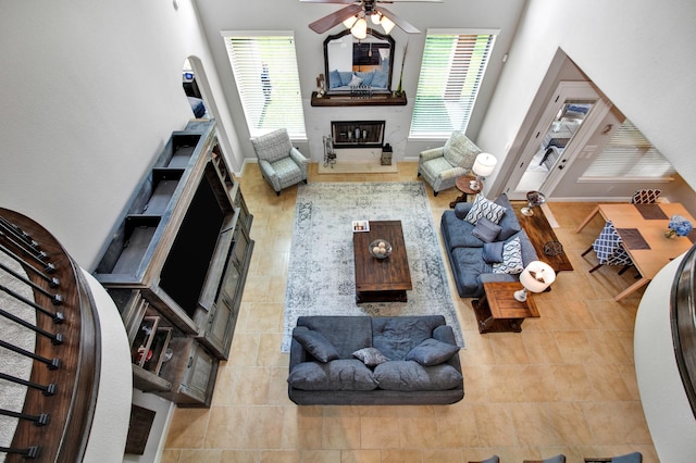 living room with ceiling fan