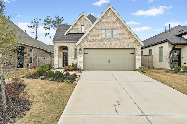 view of front of property featuring a garage and a front yard