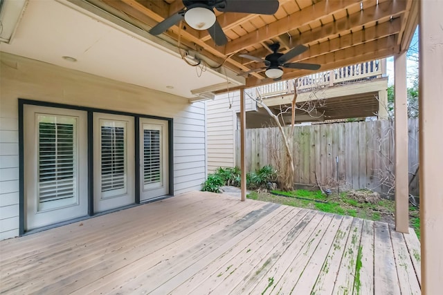 wooden terrace with ceiling fan