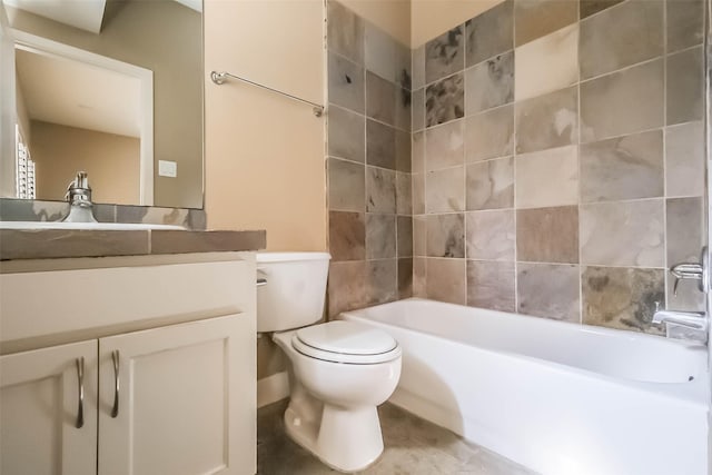 full bathroom featuring vanity, toilet, and tiled shower / bath combo