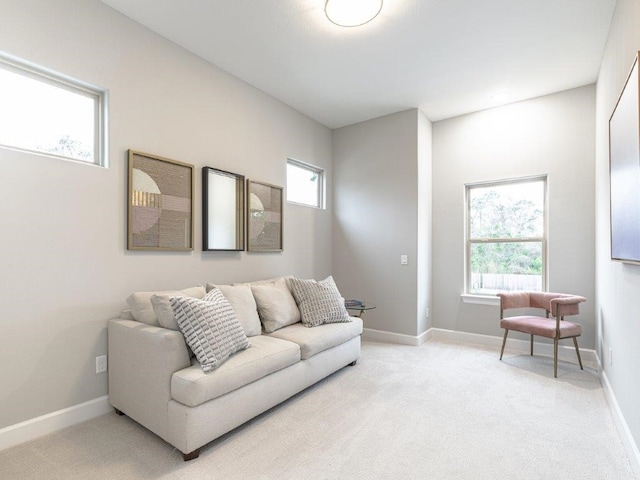 living room featuring light colored carpet