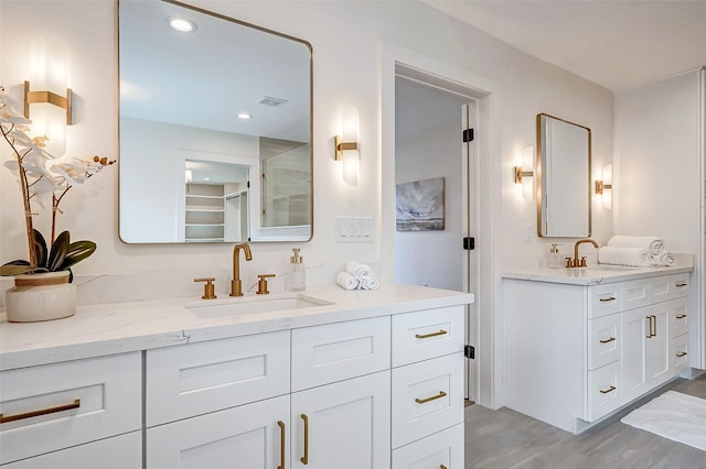 bathroom featuring vanity and wood-type flooring