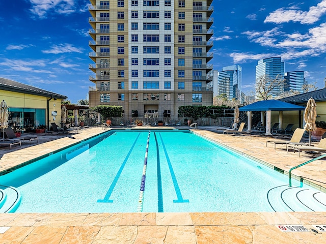 view of pool featuring a patio