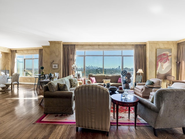 living room featuring dark hardwood / wood-style floors