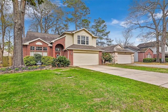 view of front of home with a garage and a front lawn