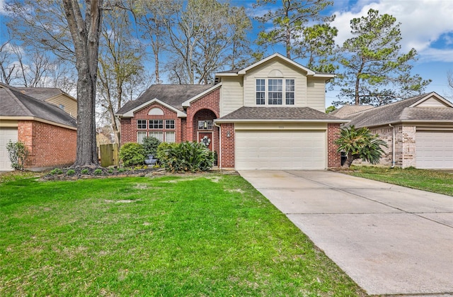 view of front of home featuring a garage and a front lawn