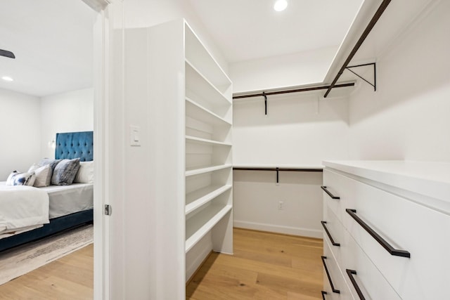 spacious closet featuring light hardwood / wood-style flooring