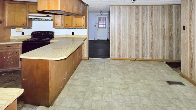 kitchen with black electric range oven