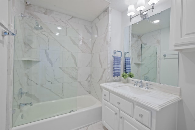 full bathroom featuring marble finish floor, shower / bathing tub combination, and vanity