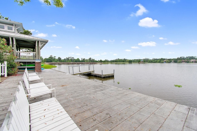 dock area with a water view