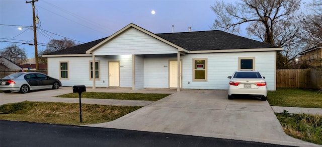 view of front of home with a front yard