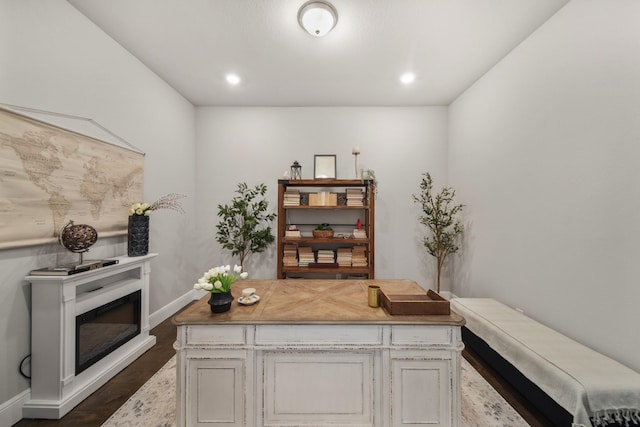 interior space with dark hardwood / wood-style floors