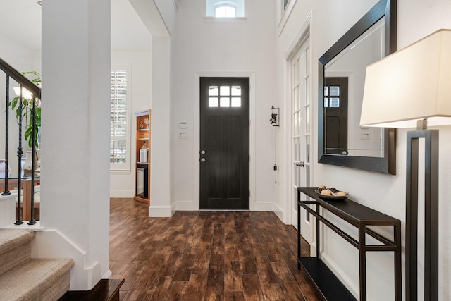 foyer entrance featuring a healthy amount of sunlight and dark hardwood / wood-style floors