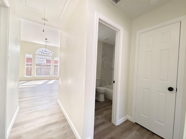 corridor with light hardwood / wood-style flooring