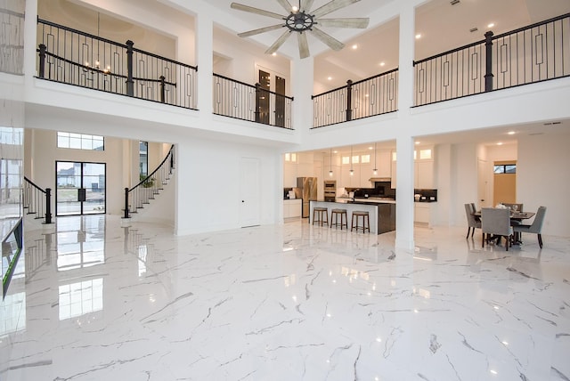 living room featuring ceiling fan