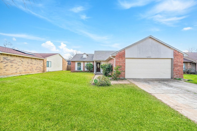 single story home with a garage and a front yard