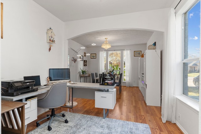 office area featuring light hardwood / wood-style floors