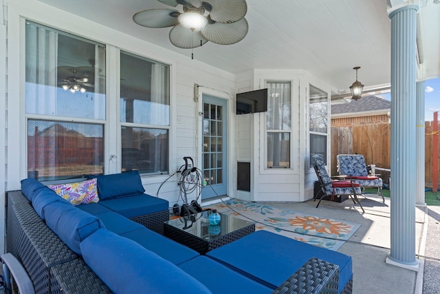 view of patio / terrace featuring an outdoor living space and ceiling fan