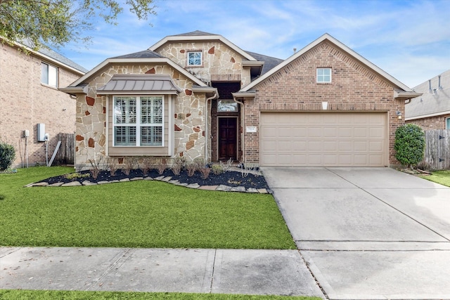 view of front facade featuring a garage and a front lawn