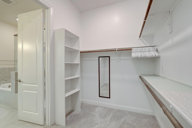 spacious closet with light carpet