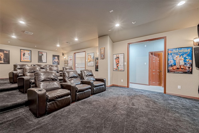 cinema room featuring carpet floors