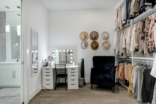 spacious closet with light hardwood / wood-style flooring