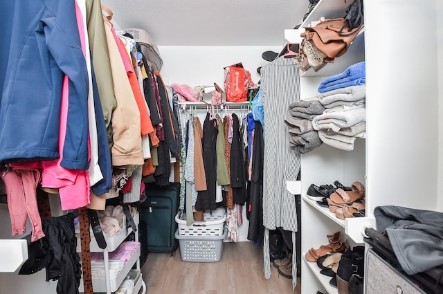 spacious closet featuring light hardwood / wood-style floors