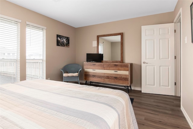 bedroom with dark hardwood / wood-style floors