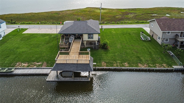 bird's eye view featuring a water view