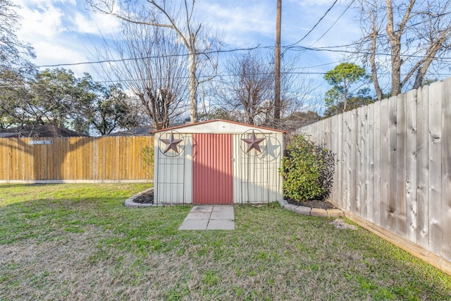 view of outbuilding with a lawn