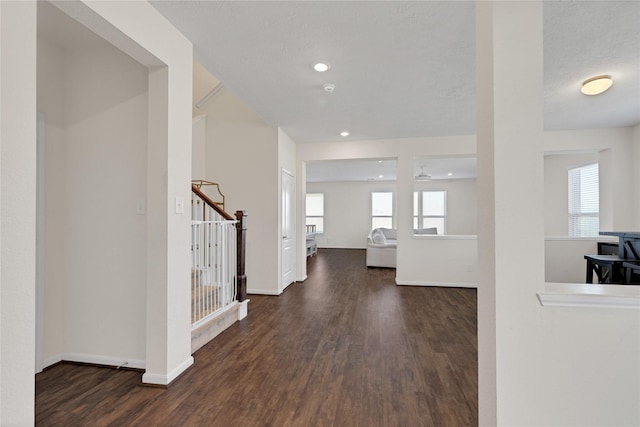 foyer with dark hardwood / wood-style floors and a textured ceiling