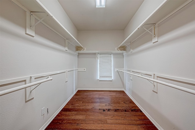 spacious closet with dark wood-style flooring