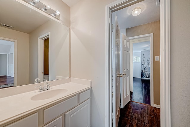 bathroom featuring wood finished floors and vanity